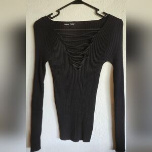 Black Ribbed Long Sleeve Top